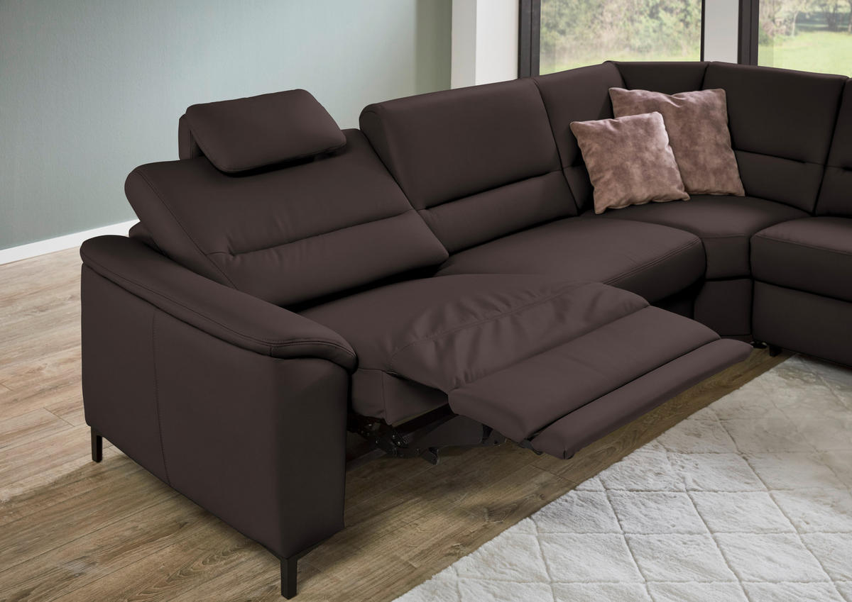 ECKSOFA Echtleder Mokka  - Schwarz/Mokka, Konventionell, Leder/Metall (290/249cm) - Beldomo Premium