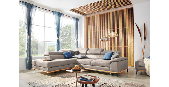 ECKSOFA Hellbraun Webstoff - Hellbraun/Schwarz, Natur, Holz/Textil (226/282cm) - Novel