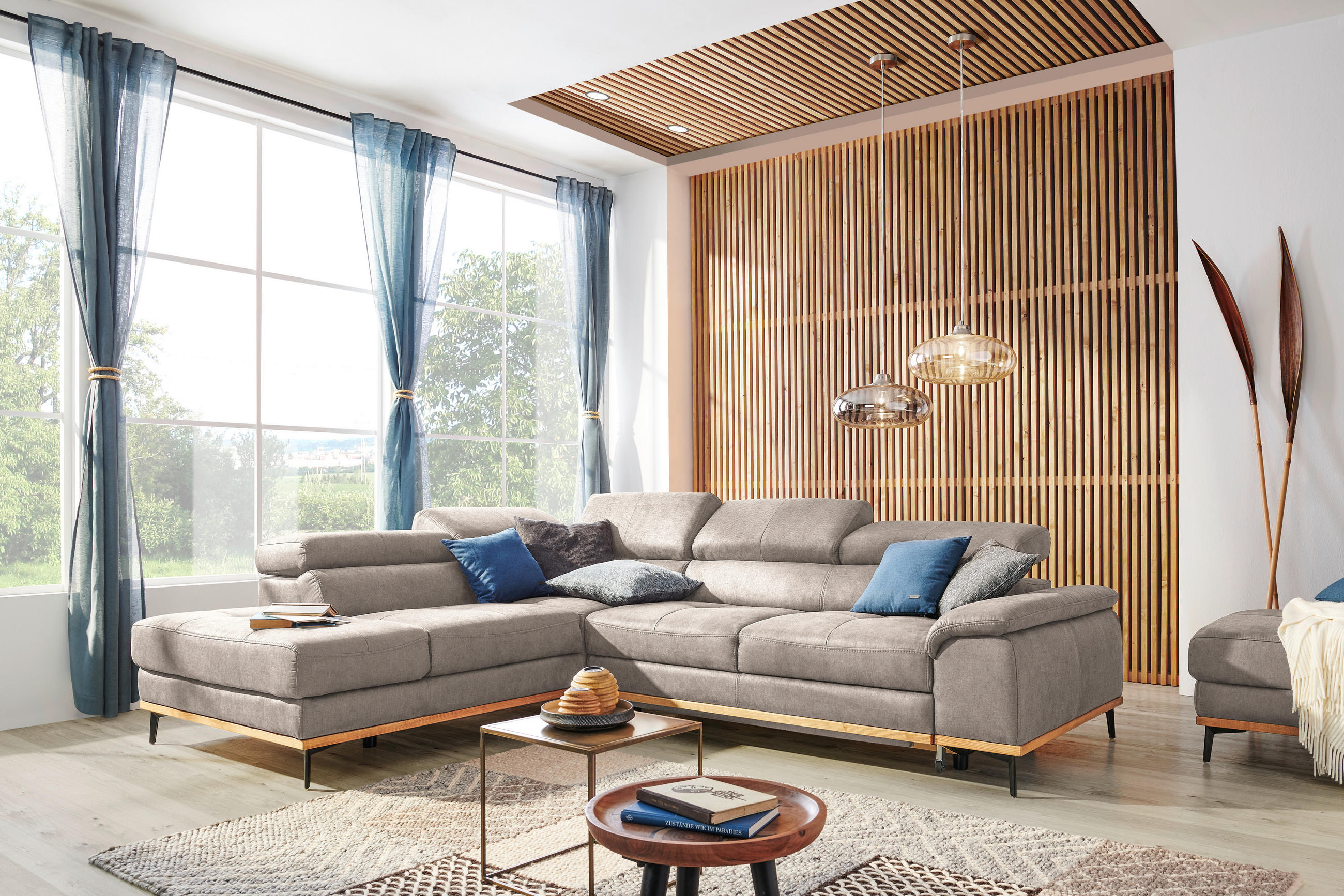ECKSOFA in Webstoff Hellbraun  - Hellbraun/Schwarz, Natur, Holz/Textil (226/282cm) - Novel