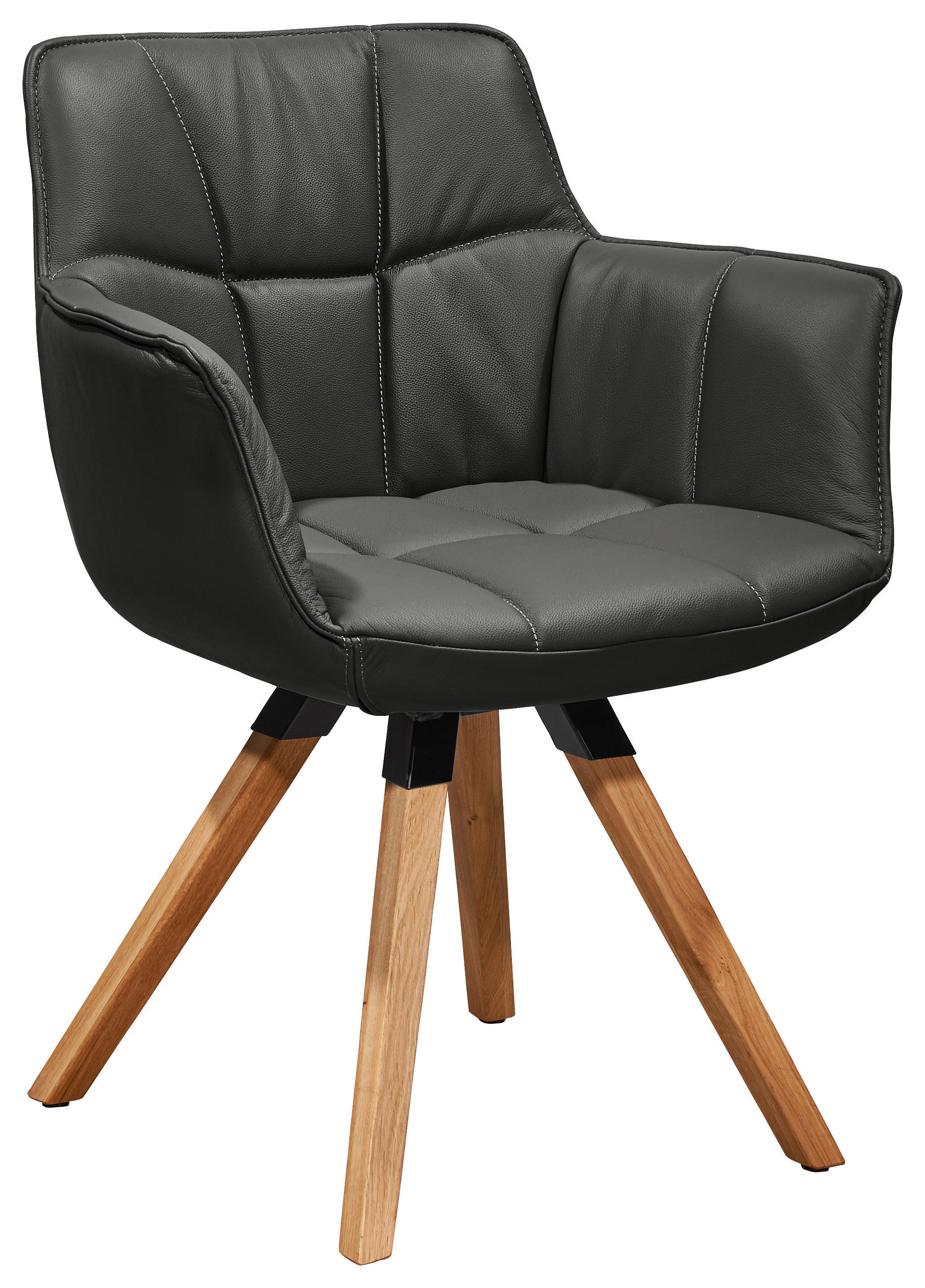 ARMLEHNSTUHL  in Echtleder pigmentiert  - Eichefarben/Schwarz, Design, Leder/Holz (67/82/60cm) - Musterring