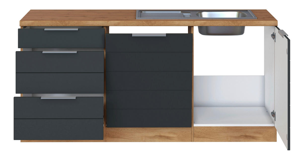 ECKKÜCHE 240/270 cm  in Grau, Eiche Wotan  - Eiche Wotan/Grau, Design, Holzwerkstoff/Metall (240/270cm) - Held