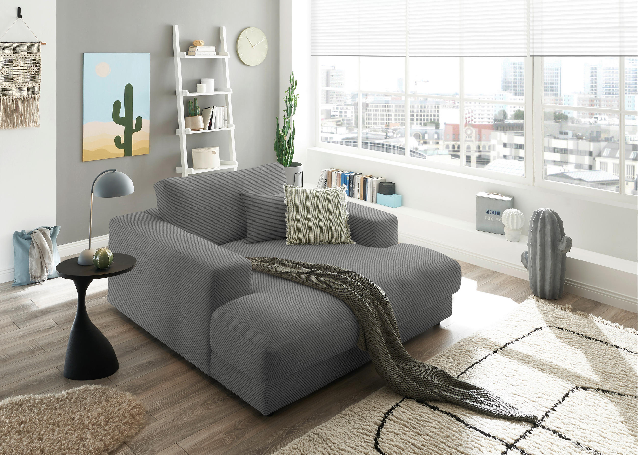 XXL-SESSEL in Feincord Grau  - Schwarz/Grau, Design, Kunststoff/Textil (150/86/170cm) - Lomoco