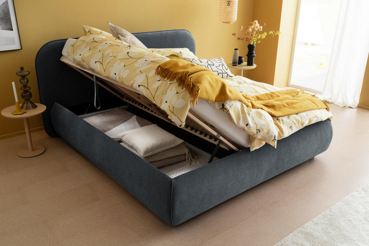 POLSTERBETT Lattenrost, Bettkasten Graphitfarben 180/200 cm  - Birkefarben/Buchefarben, Design, Holz/Textil (180/200cm) - Schöner Wohnen