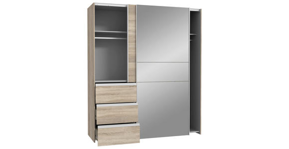 SCHWEBETÜRENSCHRANK 170/200/61 cm 2-türig Sonoma Eiche  - Alufarben/Sonoma Eiche, KONVENTIONELL, Glas/Holzwerkstoff (170/200/61cm) - Carryhome