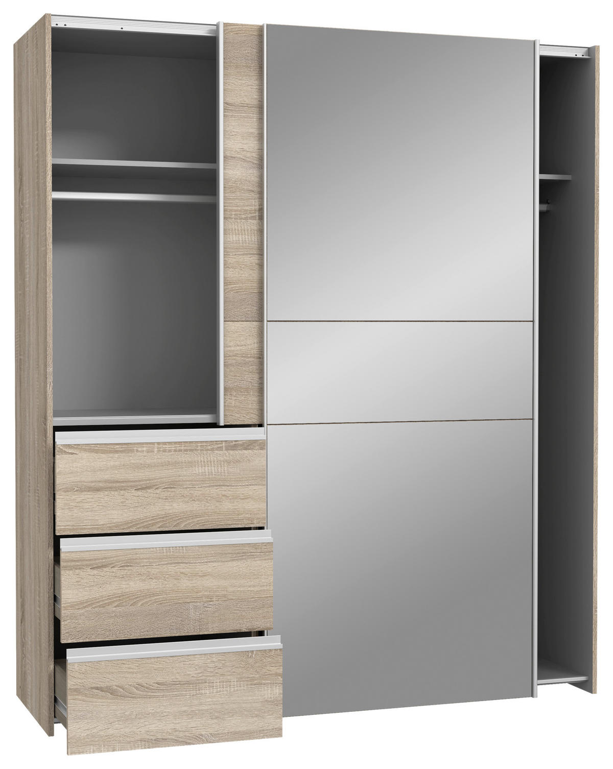 ORMAR S KLIZNIM VRATIMA hrast Sonoma   - hrast Sonoma/boje aluminija, Konvencionalno, drvni materijal/metal (170/200/61cm) - Carryhome