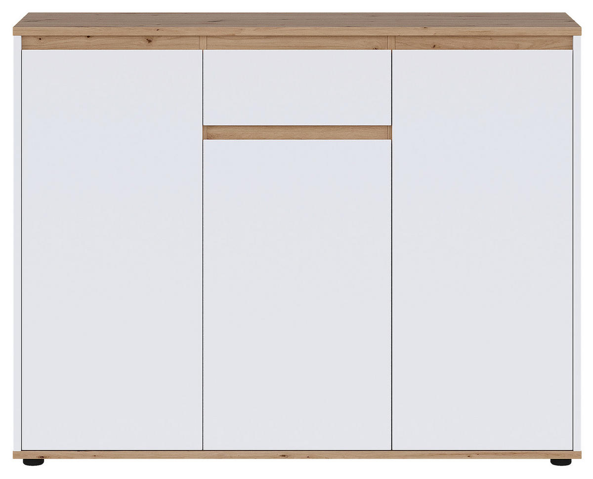 ŠIROKA KOMODA, bela, hrast artisan  - črna/bela, Moderno, umetna masa/leseni material (120/93/38cm) - Carryhome