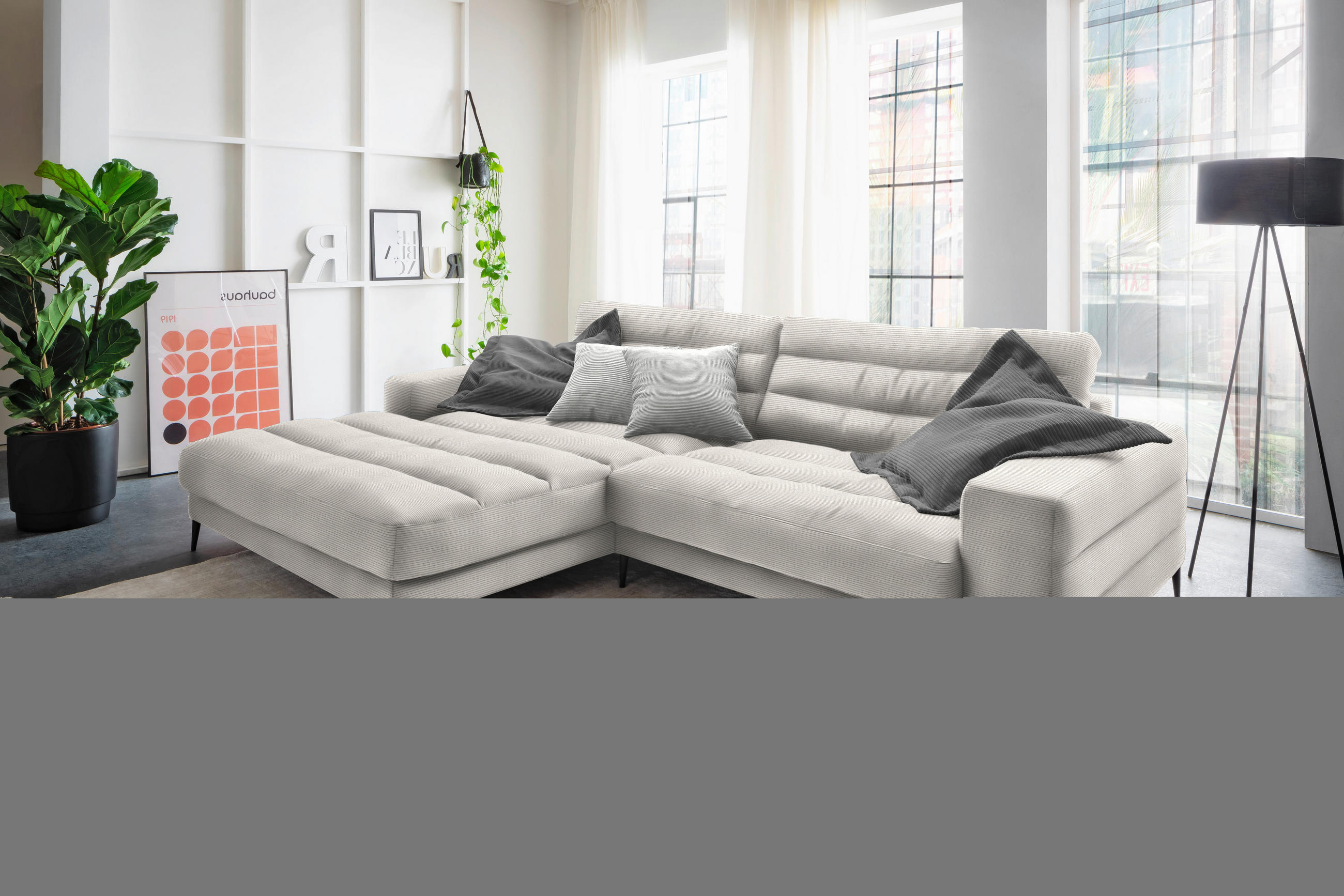 ECKSOFA in Cord Weiss  - Weiss/Schwarz, Design, Textil/Metall (207/296cm) - Dieter Knoll