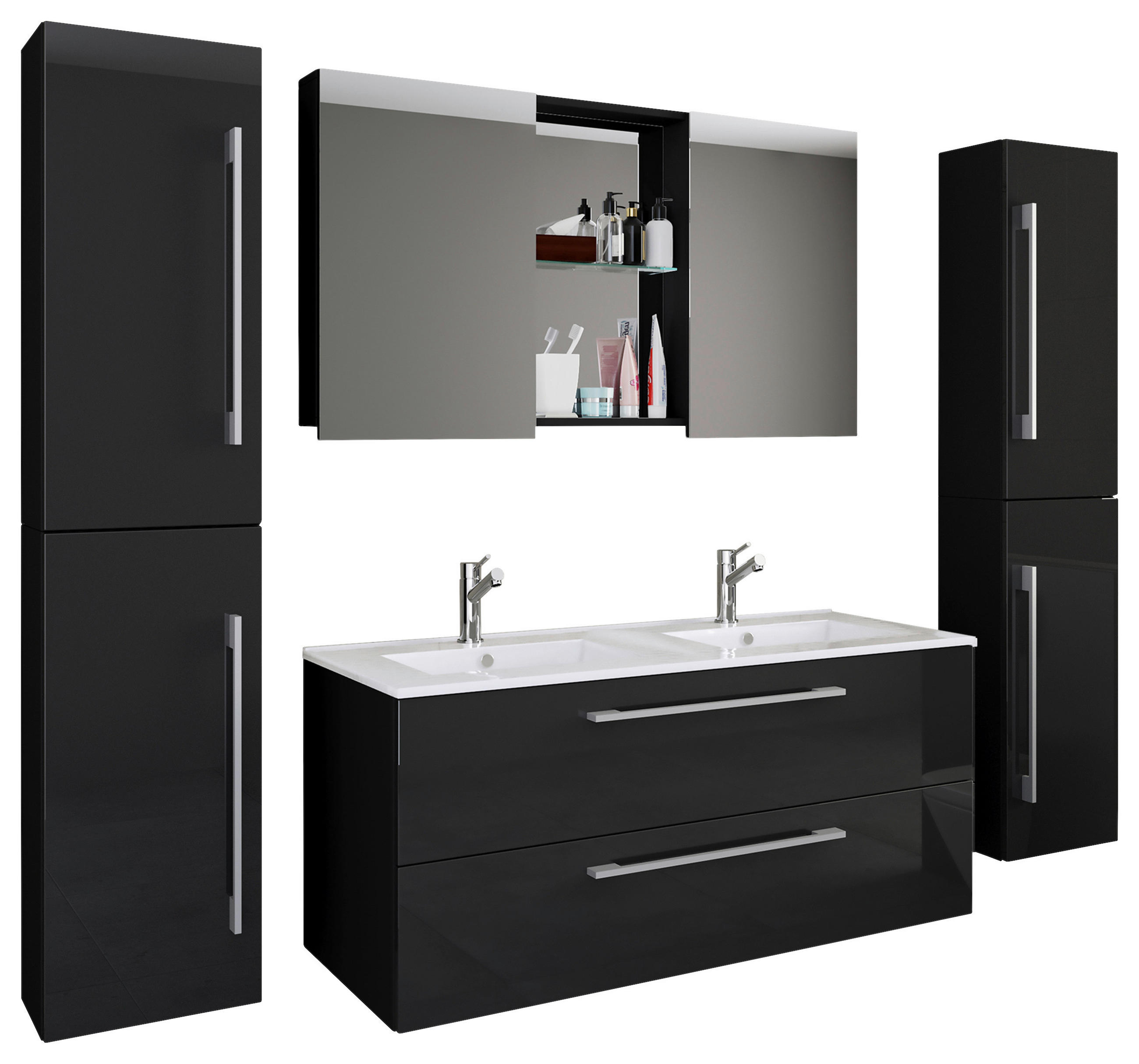 Badezimmer ''Budasi'', 5-teilig  in 178 cm  - Alufarben/Schwarz, MODERN, Keramik/Holzwerkstoff (178cm) - MID.YOU