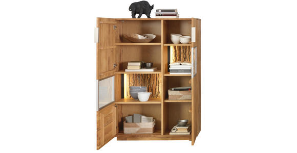 VITRINE in vollmassiv Asteiche Eichefarben - Eichefarben/Alufarben, KONVENTIONELL, Glas/Holz (96/141/38cm) - Cantus