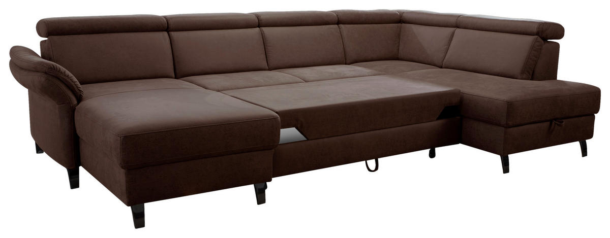 WOHNLANDSCHAFT Cognac Mikrofaser  - Cognac/Schwarz, KONVENTIONELL, Textil/Metall (165/317/193cm) - Sit & More