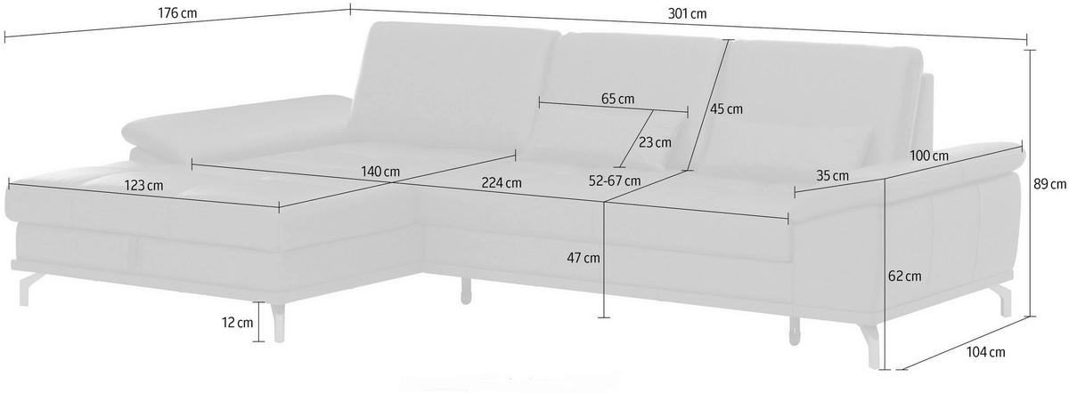 ECKSOFA COSTELLO E Currygelb Echtleder Nierenkissen, Armteilverstellung, Sitztiefenverstellung  - Currygelb/Schwarz, Basics, Leder/Textil (176/301cm) - Sit & More