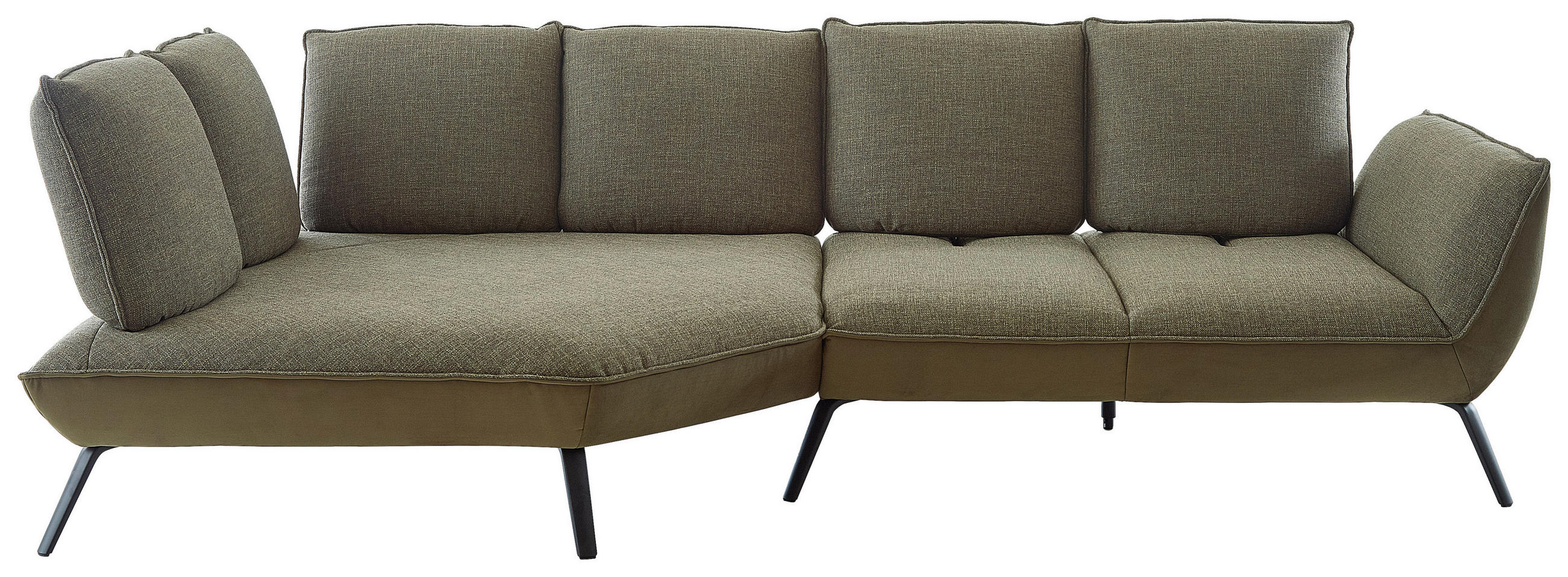 ECKSOFA Olivgrün Flachgewebe Nierenkissen, Rücken echt, Sitztiefenverstellung  - Schwarz/Olivgrün, Design, Textil/Metall (169/320cm) - Moderano
