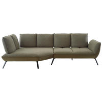 ECKSOFA 169/320 cm  in Flachgewebe Olivgrün Nierenkissen, Rücken echt, Sitztiefenverstellung  169/320 cm  - Schwarz/Olivgrün, Design, Textil/Metall (169/320cm) - Moderano