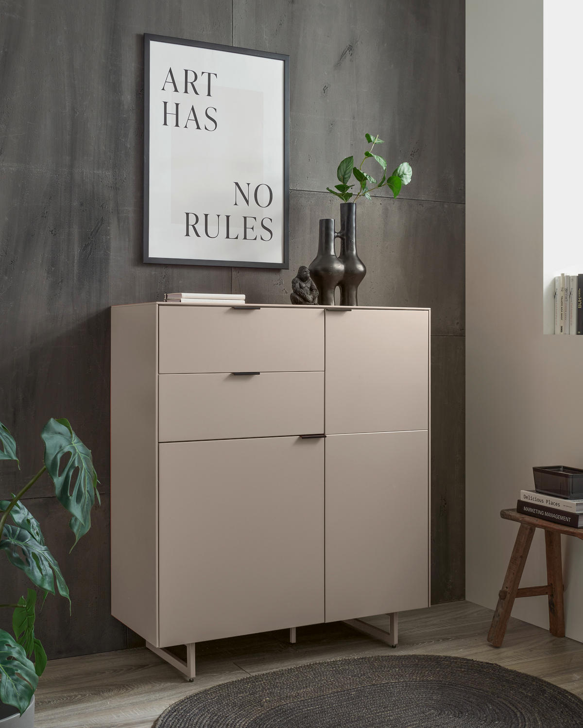 SCHUHSCHRANK  in 96/109/38 cm  - Kaschmir/Schwarz, Design, Holzwerkstoff/Metall (96/109/38cm) - Voleo