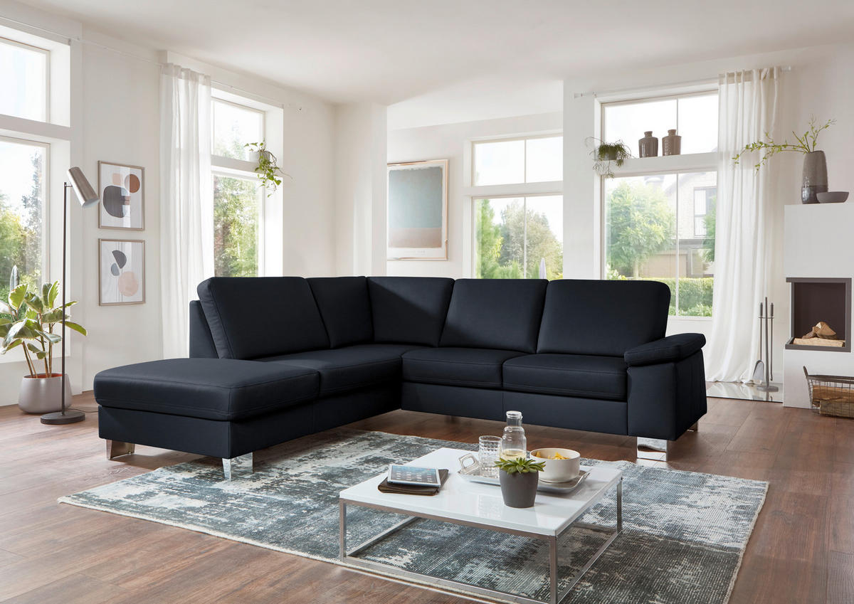 ECKSOFA  in Echtleder Dunkelblau  235/248 cm  - Alufarben/Dunkelblau, Design, Leder/Metall (235/248cm) - Beldomo Premium