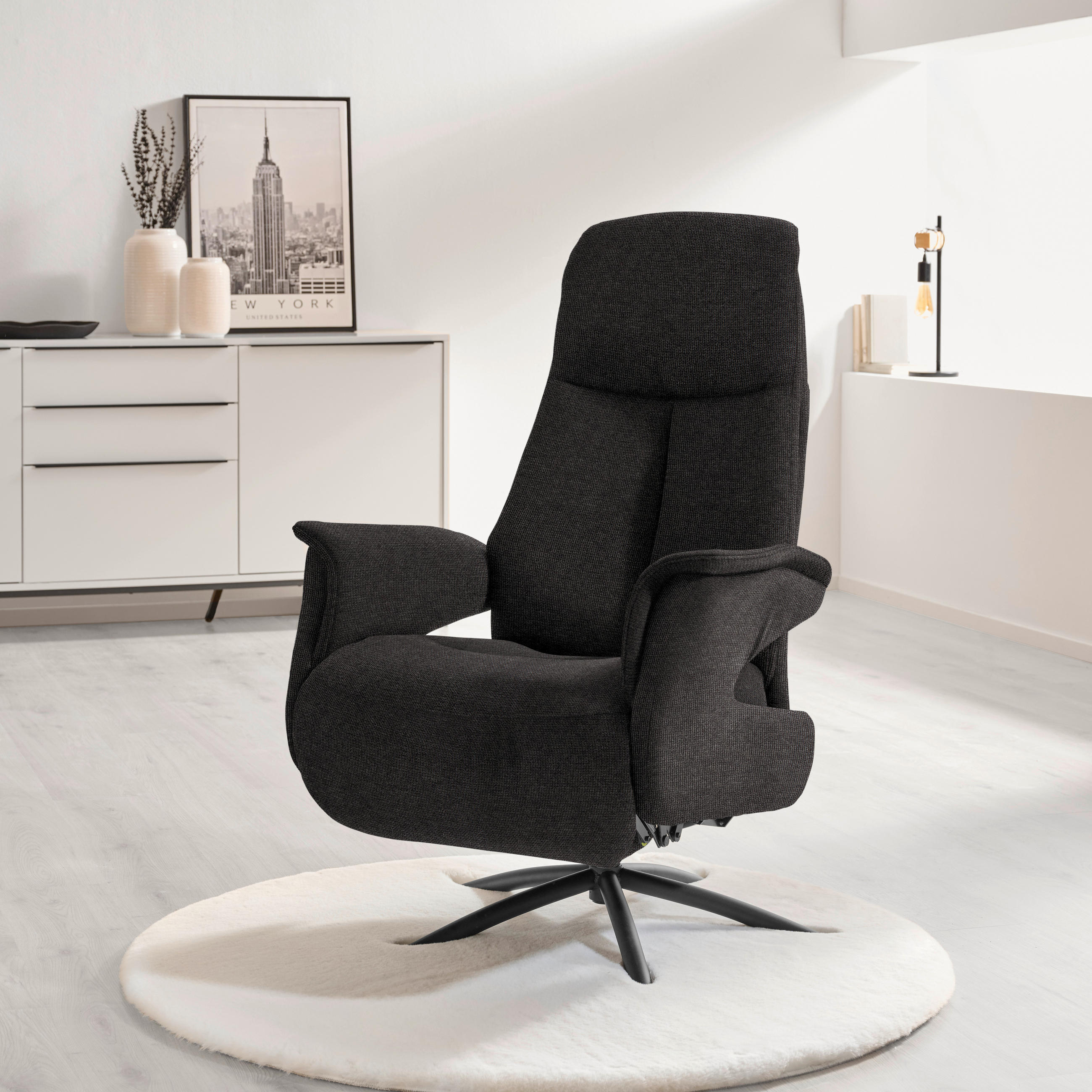 RELAXSESSEL Webstoff Relaxfunktion, Kopfteilverstellung    - Anthrazit/Schwarz, Design, Textil/Metall (73/108/86cm) - Welnova