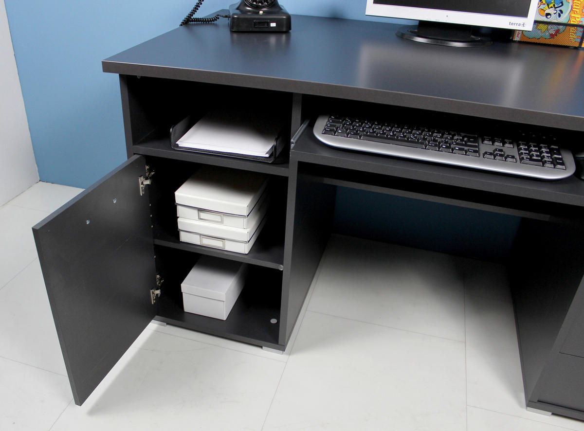 SCHREIBTISCH 145/70/75 cm  in Anthrazit  - Anthrazit/Alufarben, Design, Holzwerkstoff/Metall (145/70/75cm) - Germania