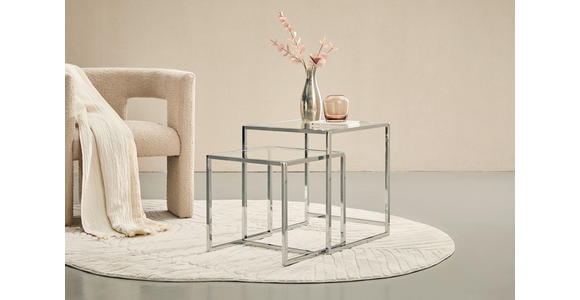 BEISTELLTISCHSET quadratisch Klar, Chromfarben  - Klar/Chromfarben, Design, Glas/Metall (40-45/40-45/40-50cm) - Carryhome