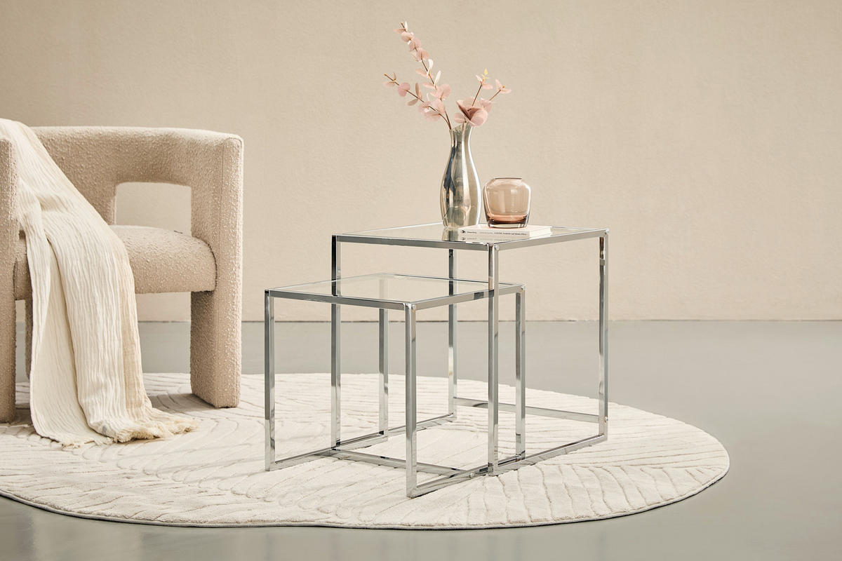 BEISTELLTISCHSET quadratisch Klar, Chromfarben  - Klar/Chromfarben, Design, Glas/Metall (40-45/40-45/40-50cm) - Carryhome