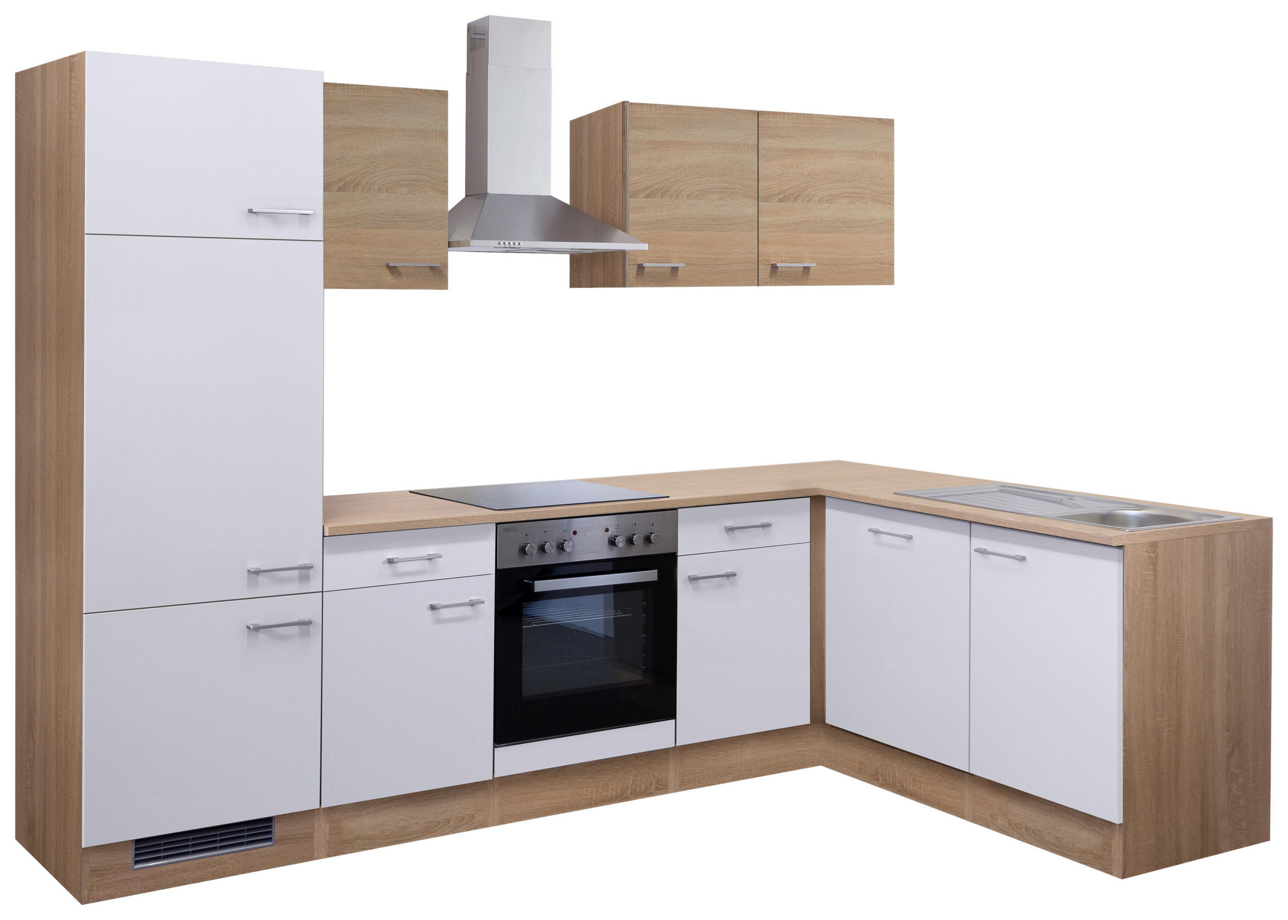 Thumbnail - FlexWell Eckküche, Weiß, Sonoma Eiche, Kunststoff, 1 Schublade(n),2 Schublade(n) Schubladen, einmalig seitenverkehrt mon...