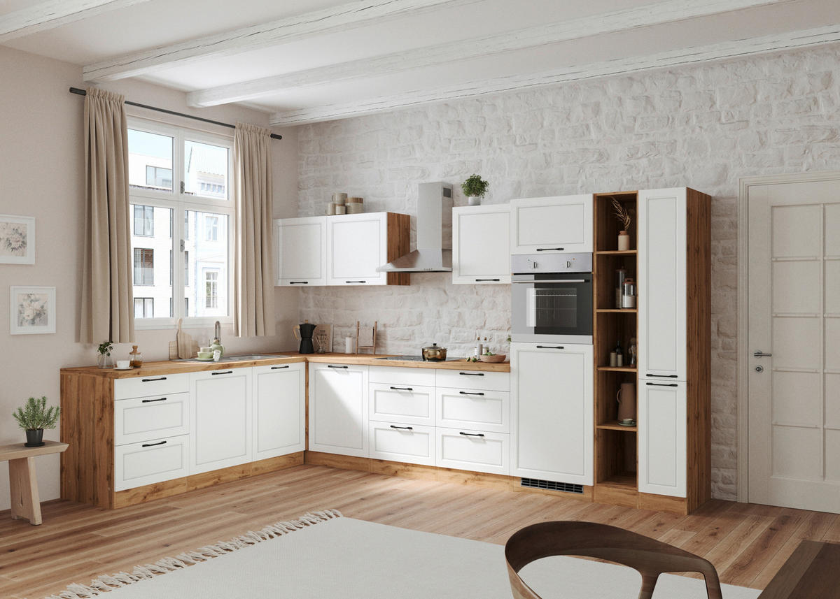 ECKKÜCHE 240/360 cm  Weiss, Eiche Wotan  - Weiss/Eiche Wotan, Lifestyle, Holzwerkstoff/Metall (240/360cm) - Held