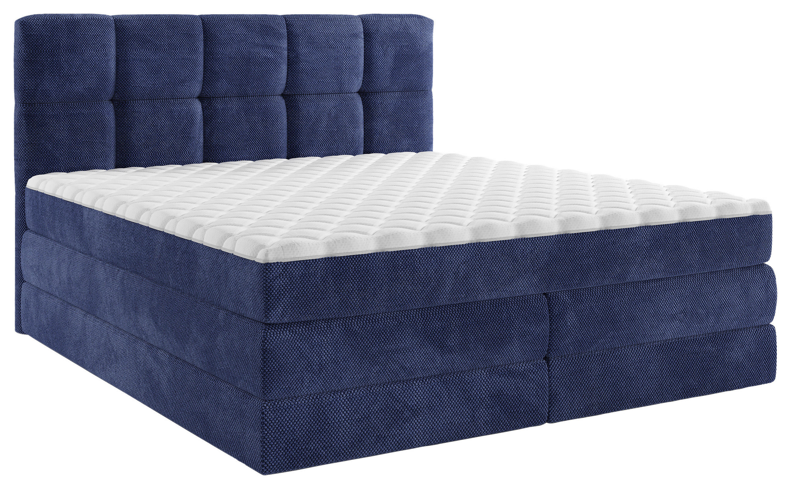 BOXSPRINGBETT 180/200 cm,  in Blau, gepolstertes Kopfteil, Bettkasten, Wendematratze mit unterschiedlichen Härtegraden, H2 + H3 = mittel + fest  - Blau/Schwarz, Design, Kunststoff/Textil (180/200cm) - Esposa