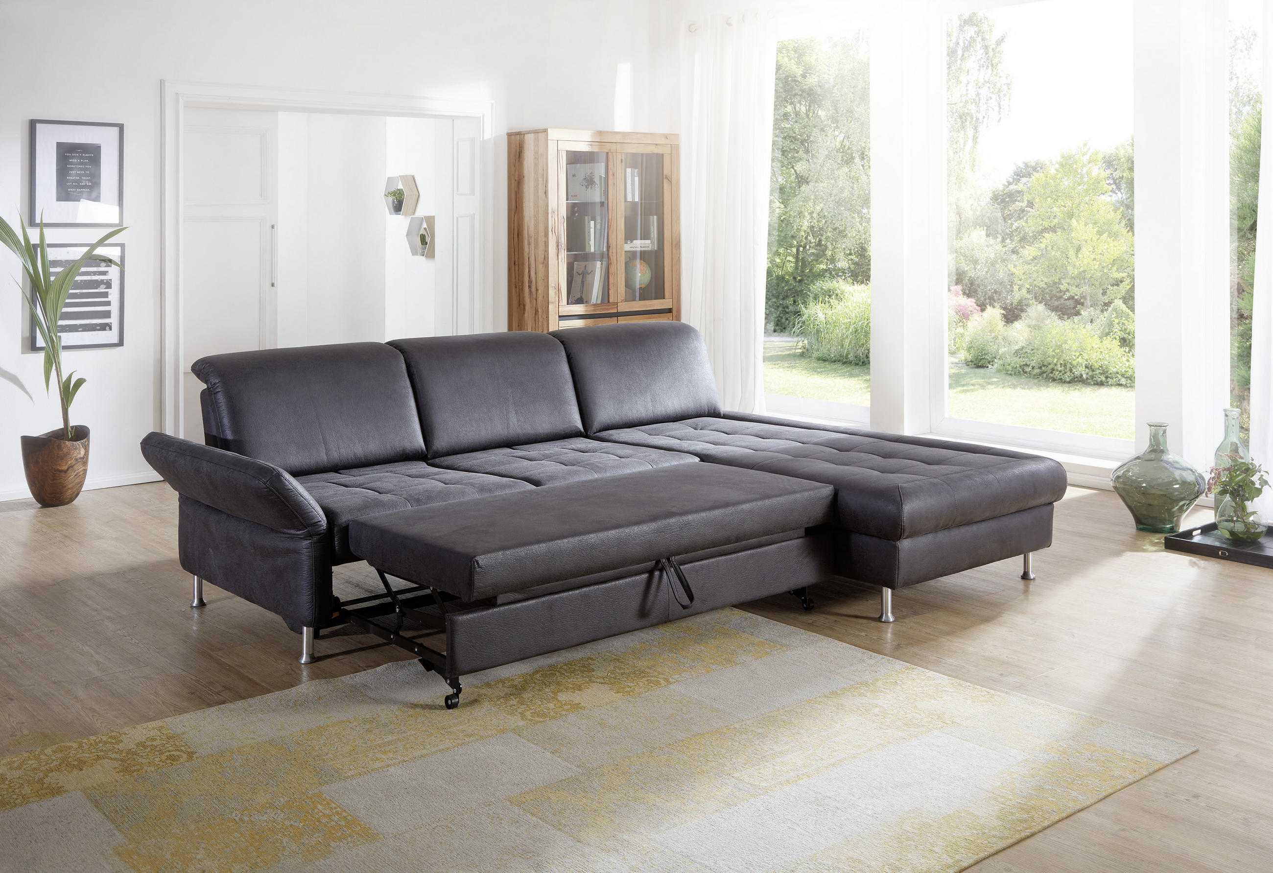 Thumbnail - Cantus Ecksofa, Anthrazit, Textil, Uni, 3-Sitzer, nicht einzeln stellbar, L-Form, 255x210 cm, Goldenes M, Typenauswahl, ...