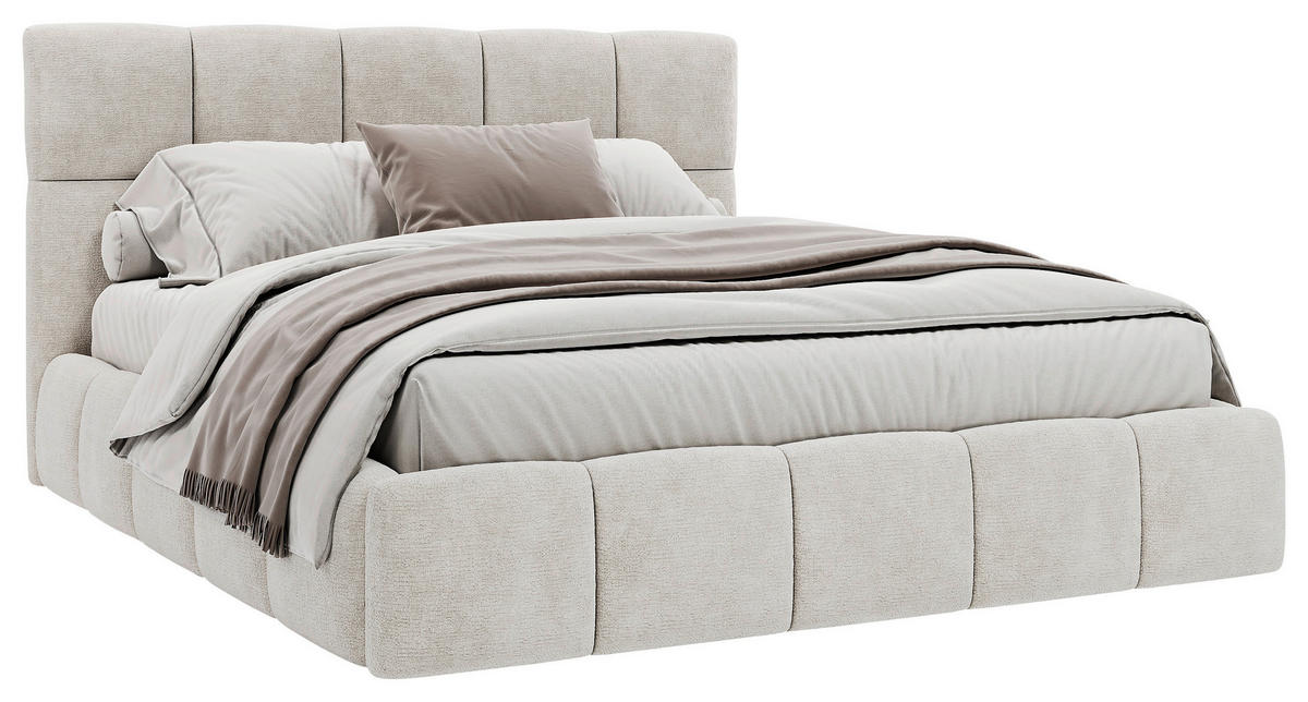 POLSTERBETT 180/200 cm,  in Beige, gepolstertes Kopfteil, Lattenrost, Bettkasten,  - Beige/Schwarz, MODERN, Holz/Holzwerkstoff (180/200cm) - MID.YOU