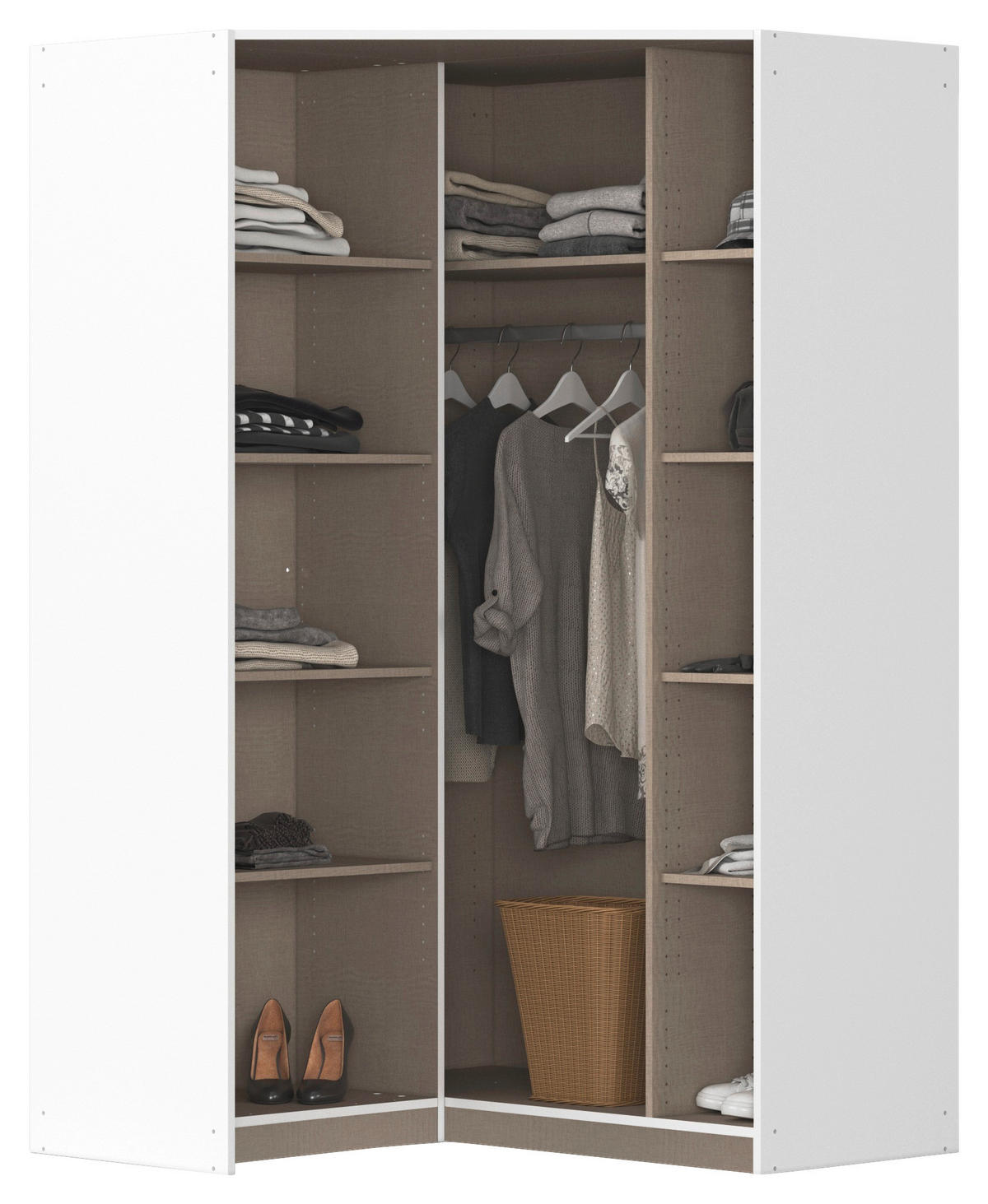 ECKKLEIDERSCHRANK 117/197/54 cm Weiß  - Alufarben/Weiß, KONVENTIONELL, Holzwerkstoff/Kunststoff (117/197/54cm) - home24