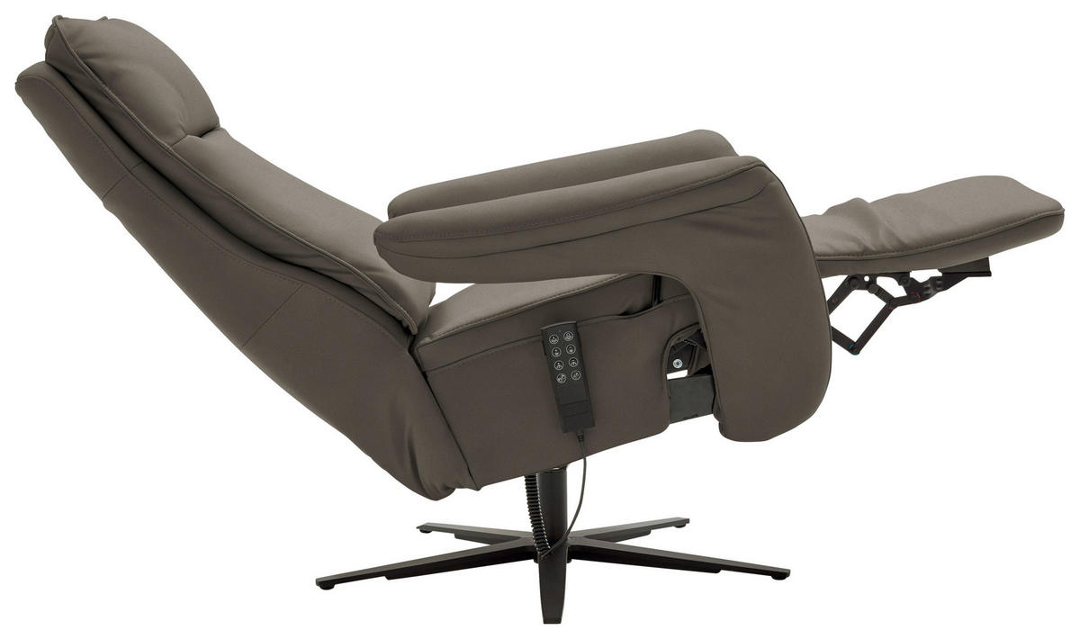 RELAXSESSEL in Leder Graubraun  - Graubraun/Schwarz, Design, Leder/Metall (83/116/87cm) - Valdera