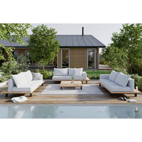 LOUNGEGARNITUR 4-teilig   195/105/78 cm Teakholz Aluminium  - Schwarz/Teakfarben, MODERN, Holz/Textil (195/105/78cm) - Ambia Garden