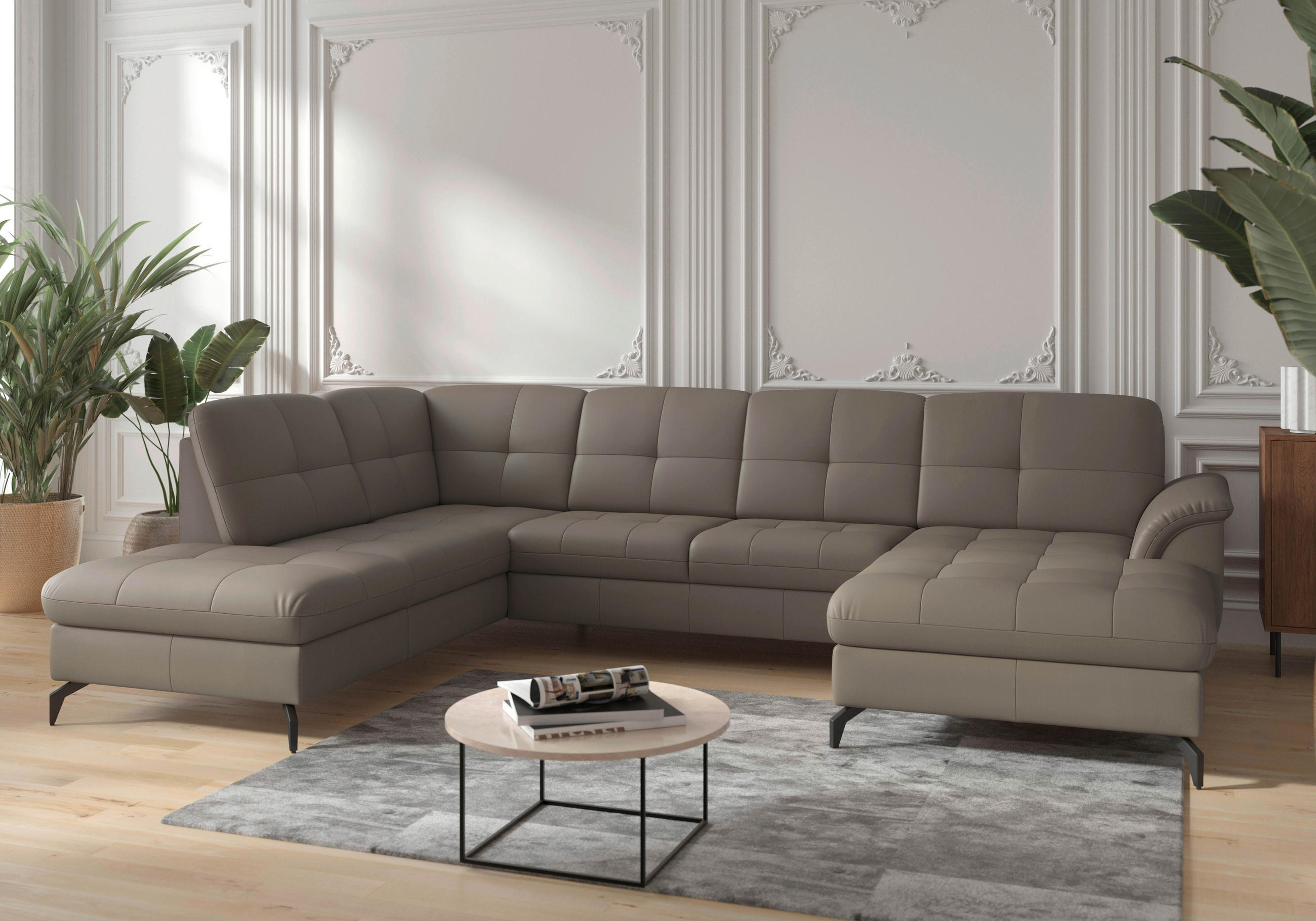 WOHNLANDSCHAFT Grau Echtleder  - Schwarz/Grau, MODERN, Leder/Metall (212/319/164cm) - Sit & More