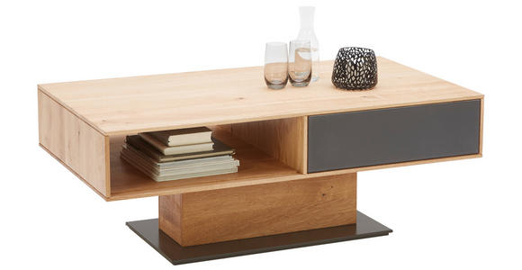 COUCHTISCH Eiche massiv Farbglas 115/65/44 cm rechteckig Anthrazit, Eichefarben - Eichefarben/Anthrazit, Natur, Glas/Holz (115/65/44cm) - Waldwelt