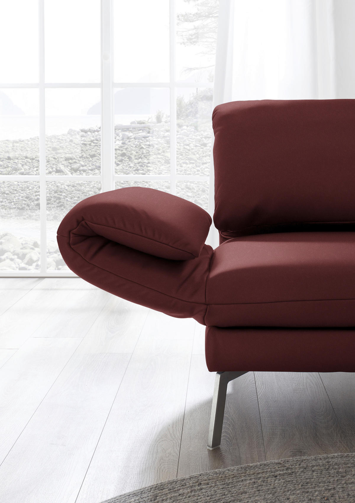 RÉCAMIERE in Echtleder Rot  - Chromfarben/Rot, Design, Leder/Metall (209/85-109/95-16cm) - Dieter Knoll