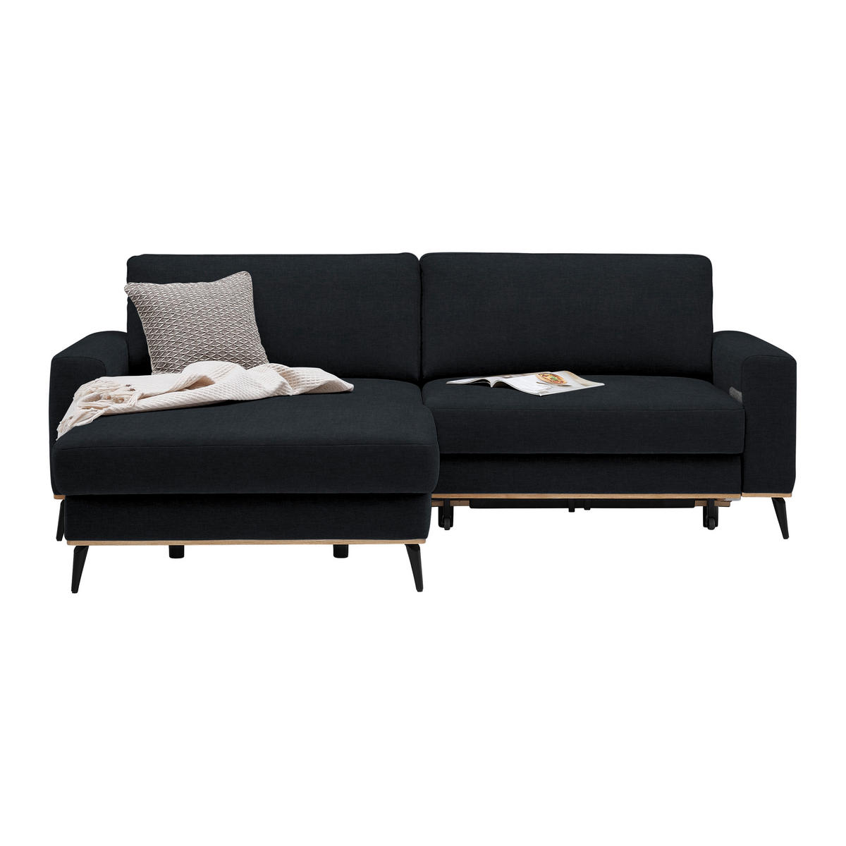 ECKSOFA in Chenille Schwarz  - Schwarz, Konventionell, Holz/Textil (167/234cm) - MID.YOU