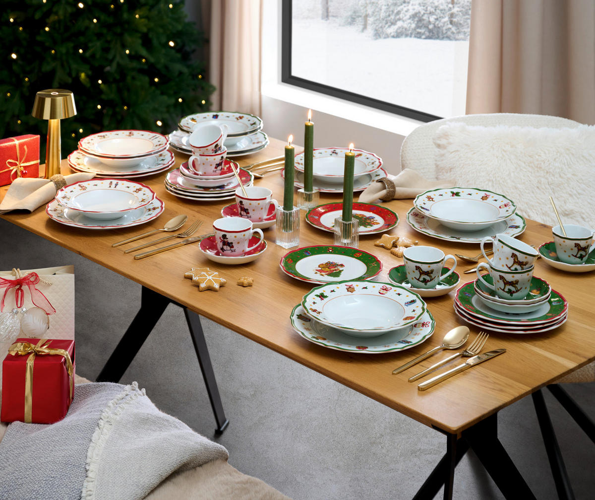 KAFFESERVIS 12 delar  - vit/röd, Klassisk, keramik - X-Mas
