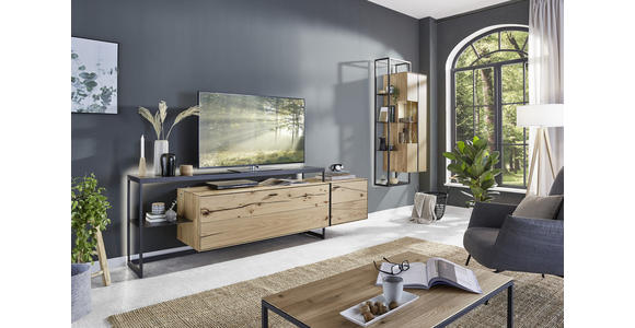 LOWBOARD Novara in 246/78/50 cm - Eichefarben/Schwarz, Natur, Glas/Holz (246/78/50cm) - Valnatura