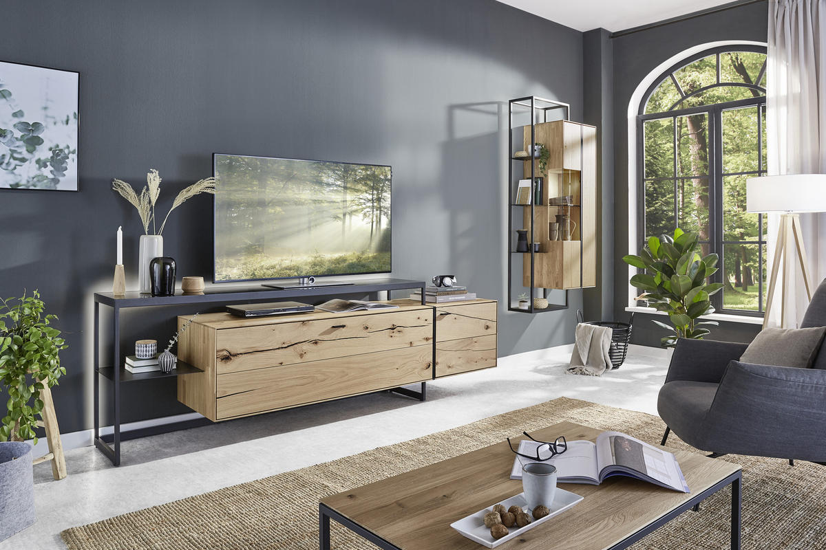 LOWBOARD Novara  in 246/78/50 cm  - Eichefarben/Schwarz, Natur, Glas/Holz (246/78/50cm) - Valnatura