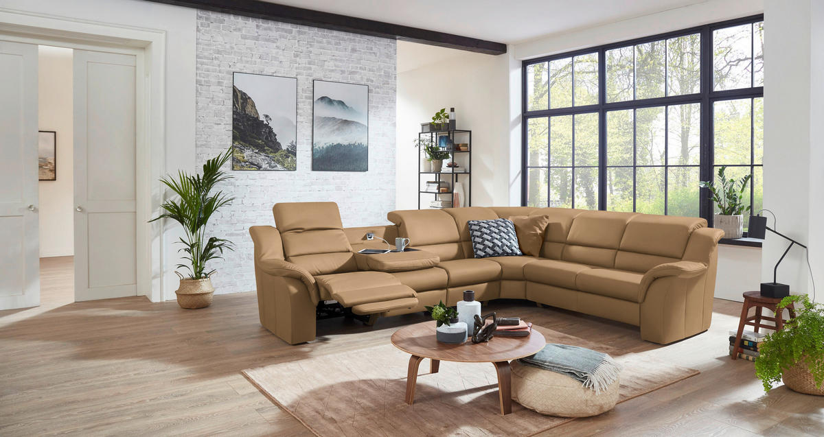 ECKSOFA  in Echtleder Cappuccino  324/260 cm  - Chromfarben/Cappuccino, KONVENTIONELL, Leder/Kunststoff (324/260cm) - Cantus