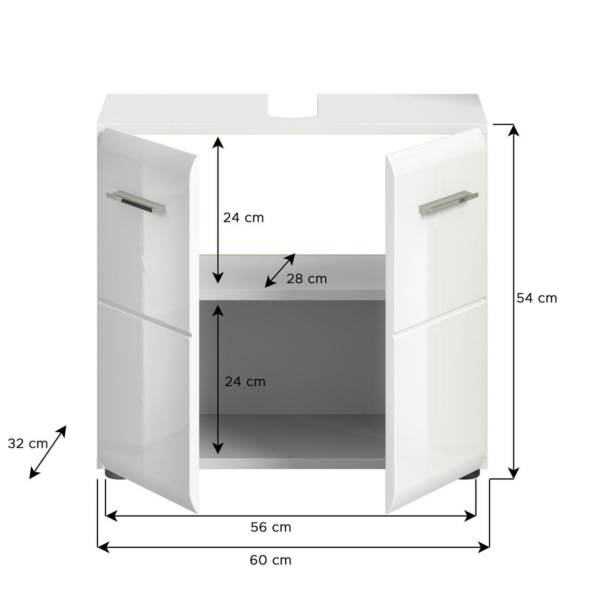 SKŘÍŇKA POD UMYVADLO, vysoce lesklá bílá, vysoce lesklá bílá, 60/54/32 cm - antracitová/vysoce lesklá bílá, Moderní, kompozitní dřevo (60/54/32cm) - MID.YOU
