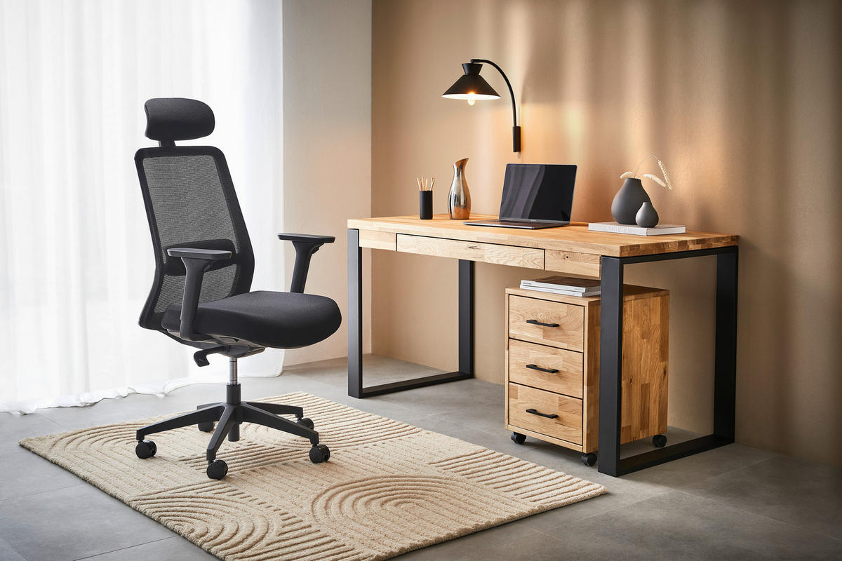 PISALNA MIZA les barve hrasta  - črna/barve hrasta, Moderno, kovina/les (150/65/76cm) - Linea Natura