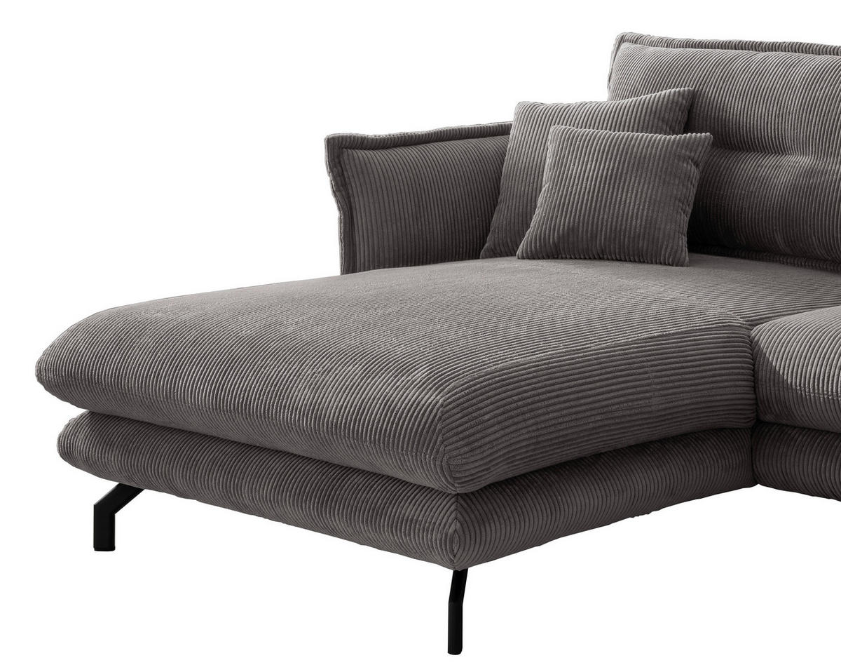 ECKSOFA Grau Cord  - Schwarz/Grau, MODERN, Textil/Metall (180/255cm) - Livetastic