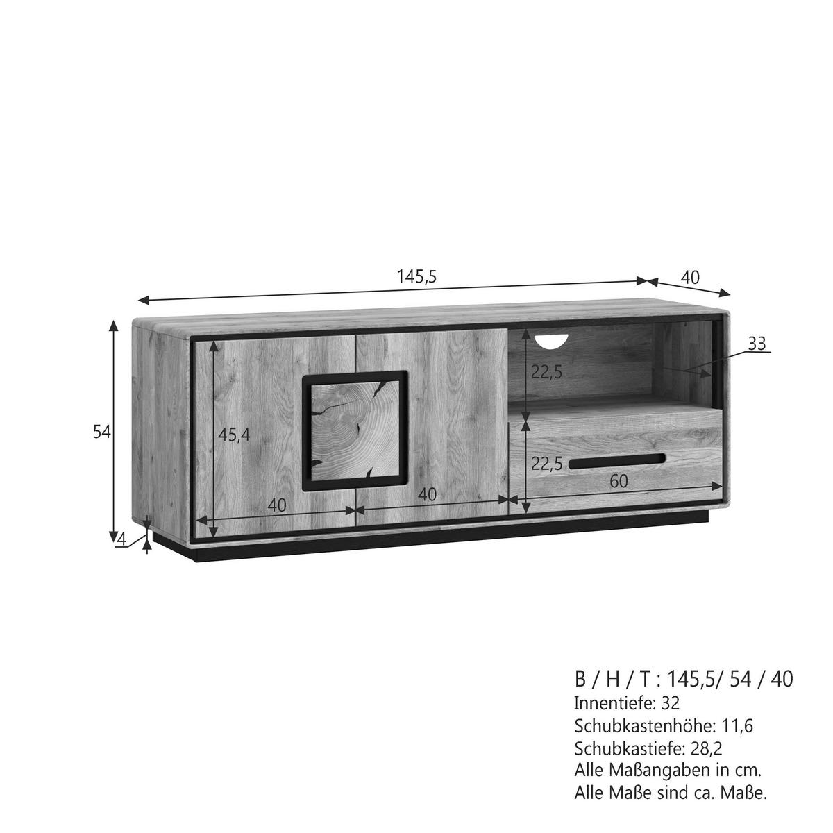 TV-ELEMENT - Wildeiche/Schwarz, Basics, Holz (146/54/40cm) - Livetastic