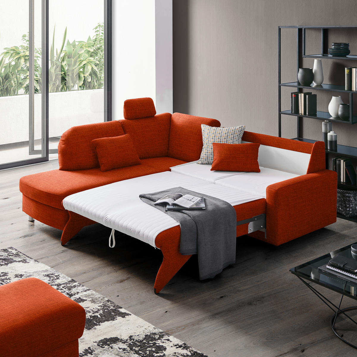 ECKSOFA in Chenille Orange  208/227 cm  - Alufarben/Orange, KONVENTIONELL, Textil/Metall (208/227cm) - Sedda