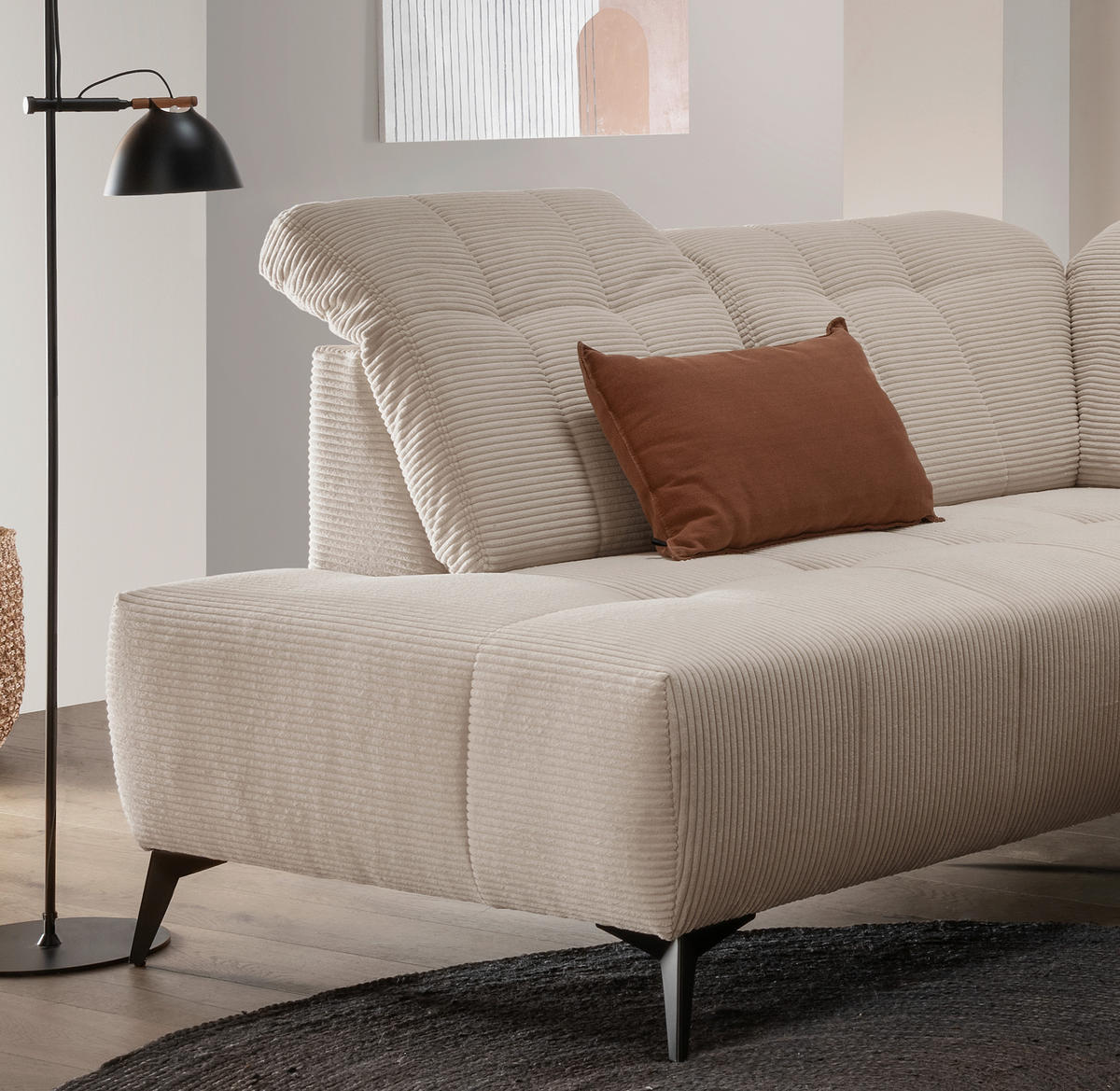 WOHNLANDSCHAFT SANO in Cord Beige  - Beige/Schwarz, MODERN, Textil/Metall (200/337/180cm) - Livetastic