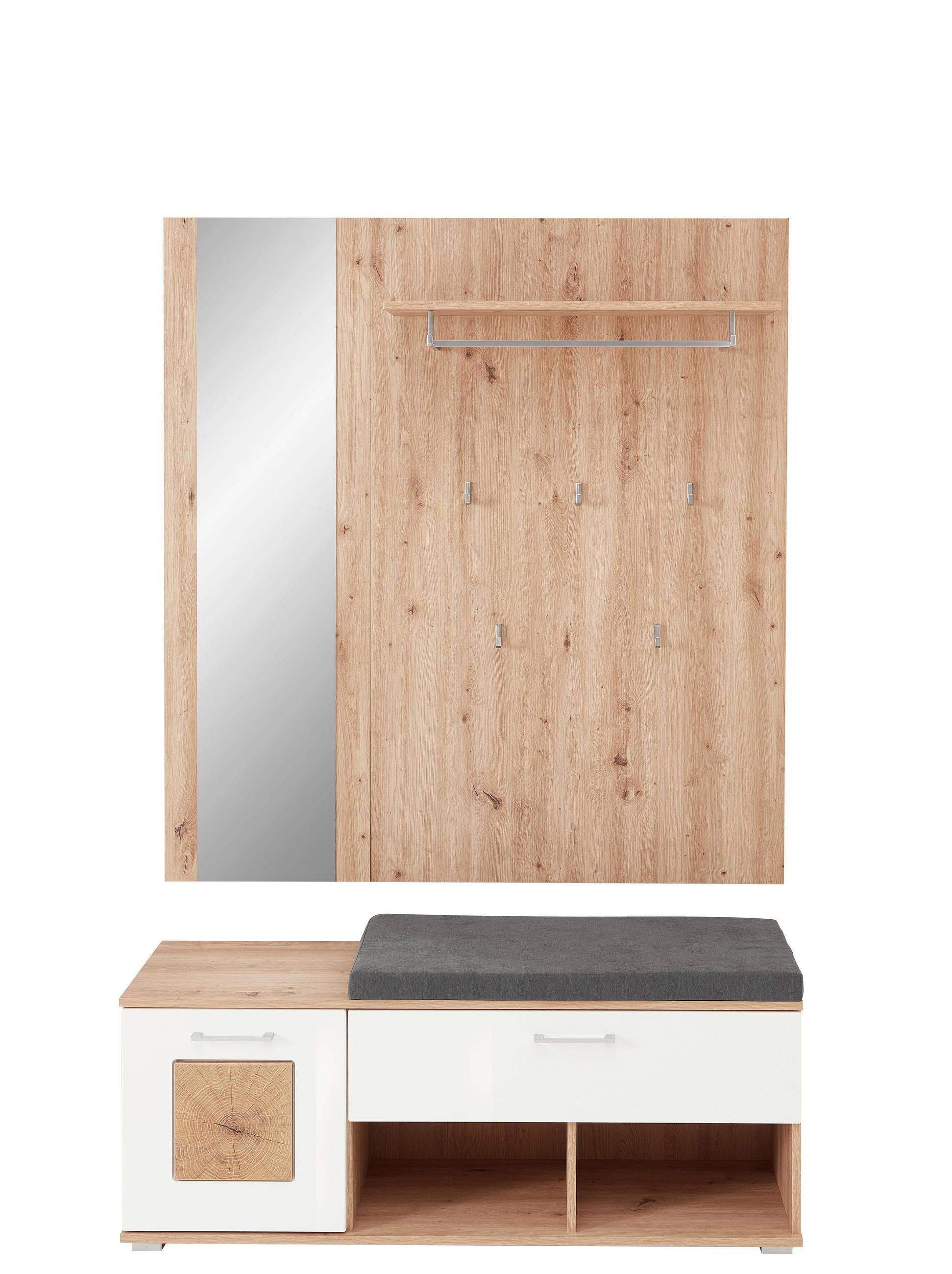 PREDSOBA bela, hrast artisan - bela/hrast artisan, Moderno, leseni material (126/193/38cm) - Carryhome