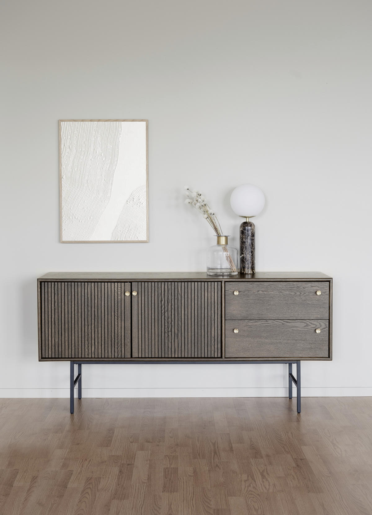 SIDEBOARD 160/75/42 cm  - svart/mörkbrun, Design, metall/trä (160/75/42cm) - Rowico