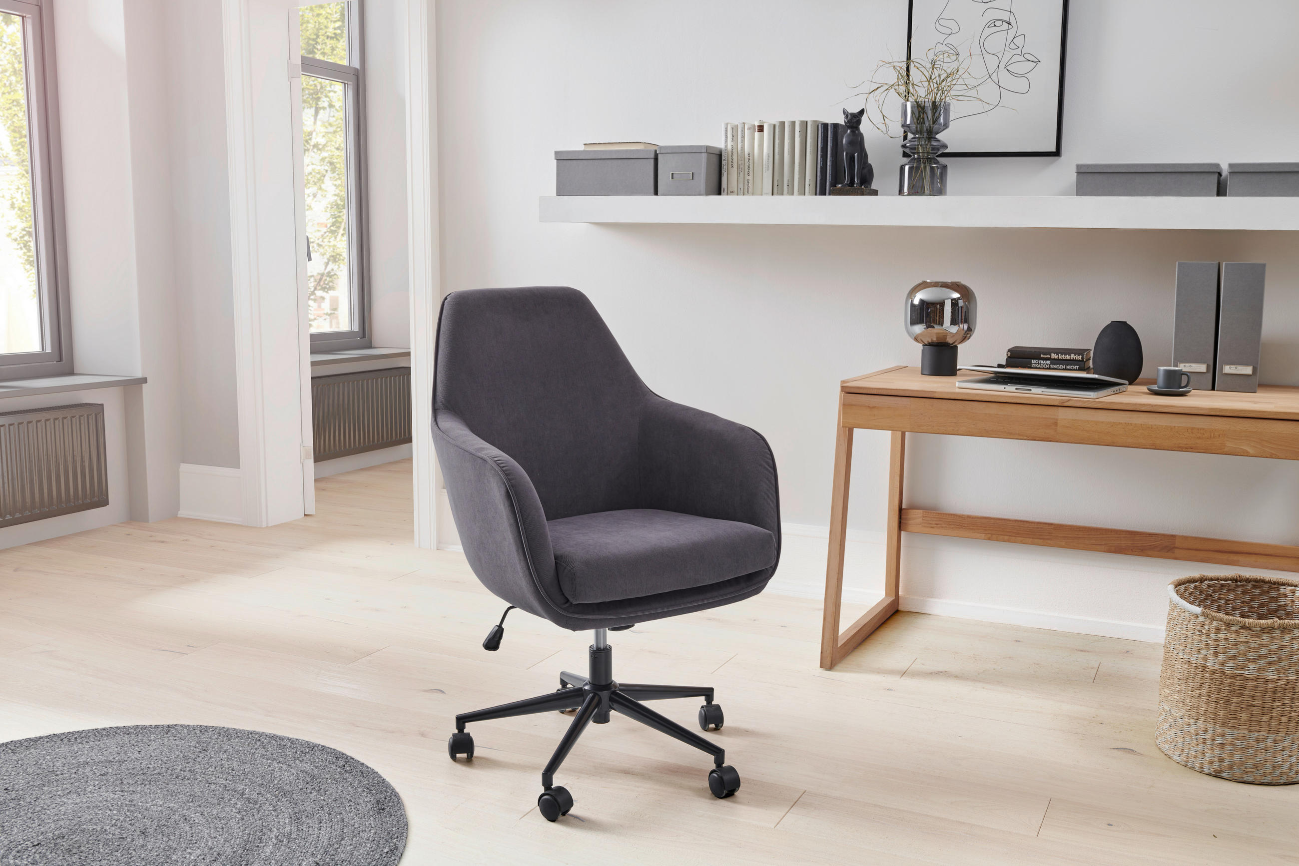 DREHSTUHL Cord Dunkelgrau  - Dunkelgrau/Schwarz, LIFESTYLE, Kunststoff/Textil (63/93-98/71cm) - Livetastic