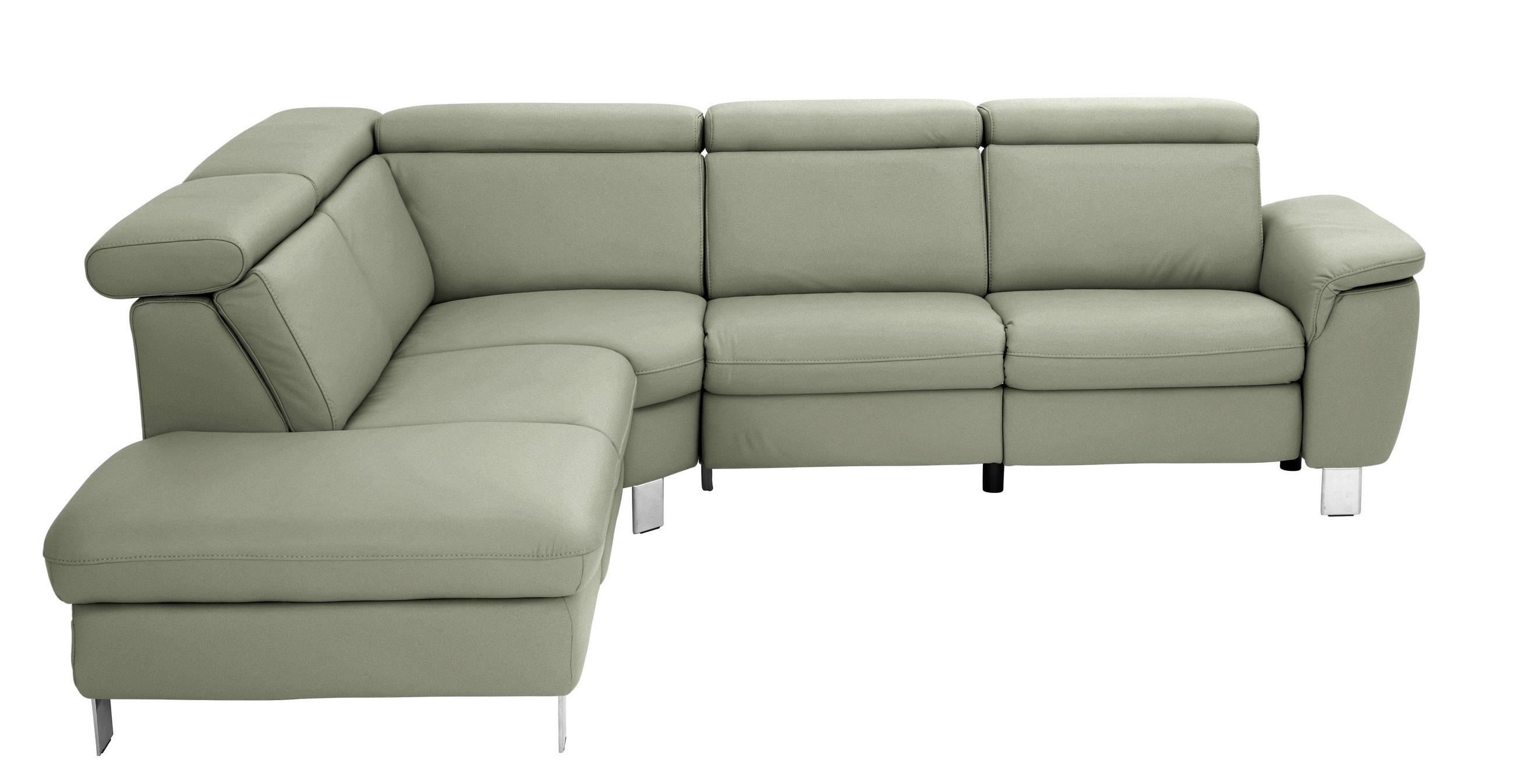 ECKSOFA in Echtleder Grün  - Alufarben/Grün, Design, Leder/Metall (239/271cm) - Cantus