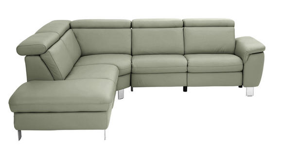 ECKSOFA in Echtleder Grün  - Alufarben/Grün, Design, Leder/Metall (242/271cm) - Cantus